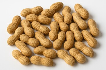 Obraz premium Shelled peanuts displayed against a plain white backdrop