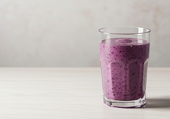 Refreshing Purple Smoothie in Glass: Healthy Drink on Wooden Table.