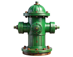 Fototapeta premium 3D Render of Vintage Green Fire Hydrant with Rust Details, isolated on transparent background PNG