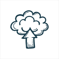 Cloud Computing Growth Arrow, Hand Drawn Style Forecasting Cloud with upward trajectory arrow