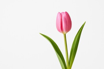 Fototapeta premium A single blooming tulip displayed on a plain white backdrop