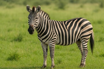 Fototapeta premium The southern variant of the plains zebra, known for its distinct markings, is often called by various names such as bontequagga, Damara zebra, and Zululand zebra, and is named after a British