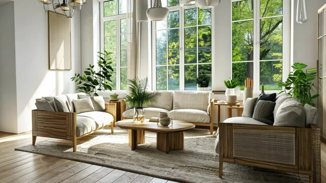 Calm Scandinavian living area, understated elegance with light finishes and minimal adornment