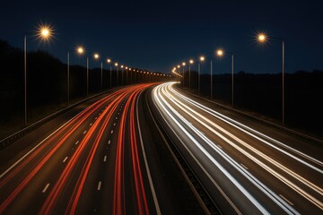 Nighttime highway bustling with vehicles