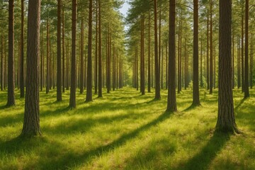 Obraz premium Springtime in a lush pine forest