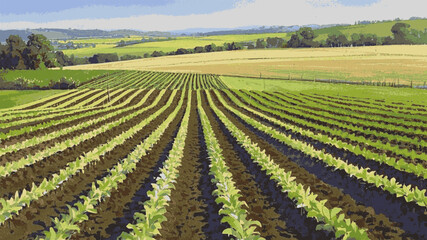 Plowed Earth: Landscape of agricultural fields view isolated watercolor vector illustration svg