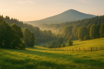 Morning landscape scene in a rural area