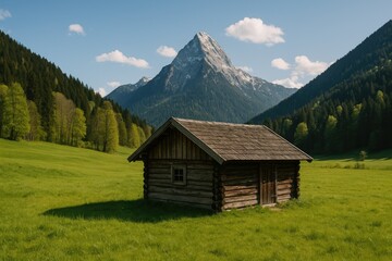 Obraz premium Secluded Timber Shelter in the Wilderness