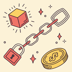 Secure financial chain with padlock and gold coin symbolizing blockchain protection