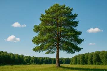 A single pine tree during the summer season