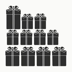 Vector art of a collection of gift boxes with bows isolated on white background