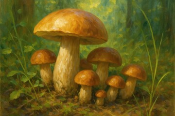 Upright still life featuring mushrooms