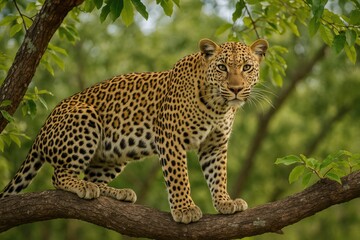 Naklejka premium Big cat perched on a branch