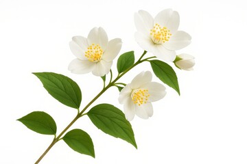 Fototapeta premium Isolated blooming jasmine branch on white background for design and floral projects