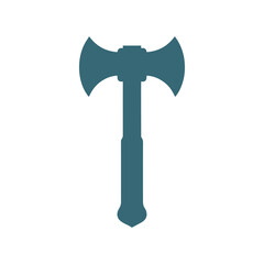 Minimalist black hatchet logo on white background, sharp lines, flat design