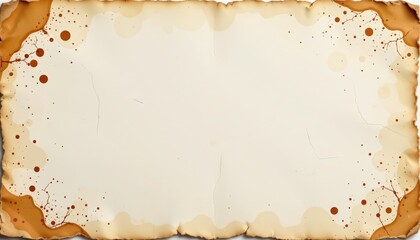 off white grunge paper background with yellowed corners, coffee splashes