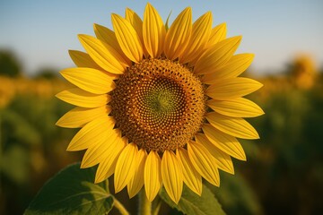 Fototapeta premium Close-up of a sunflower in a vast field