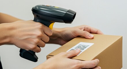Scanning QR Code on Cardboard Box with Handheld Barcode Scanner