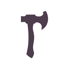 Hatchet with wood handle logo design, bold black strokes on white backdrop