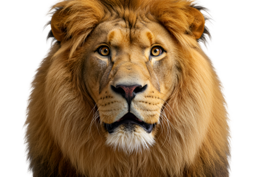 Isolated Close Up Portrait of Lion with Detailed Mane on Transparent Background