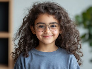 Obraz premium Happy Hispanic girl with eyeglasses in indoor portrait