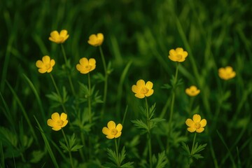 Fototapeta premium Picture of bright yellow blossoms amidst lush green foliage