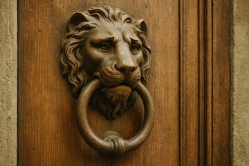 Majestic lion-themed door knocker in a historic European city