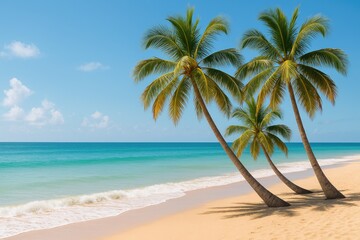 Obraz premium Tropical coastline with lush palm vegetation