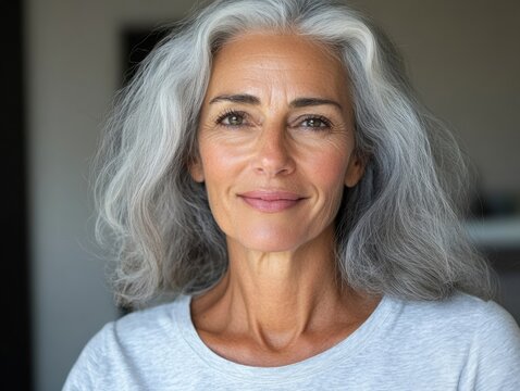 Mature Caucasian woman in peaceful indoor portrait