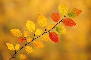 Obraz premium Vibrant fall foliage on a tree branch with a soft-focus background