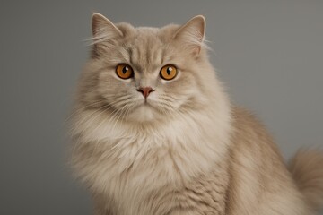 Obraz premium Luxurious long-haired feline against a neutral gray backdrop
