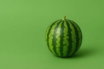 Simple minimalist shot of a glowing thumb-sized watermelon on a vibrant green backdrop