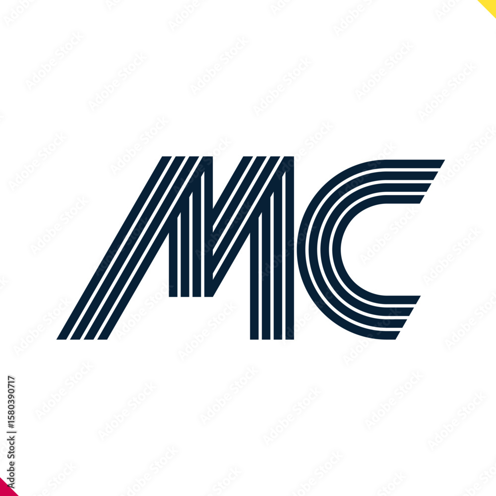Poster Parallel line monogram initial logo, combination of letter M and C. Best for name abbreviation.