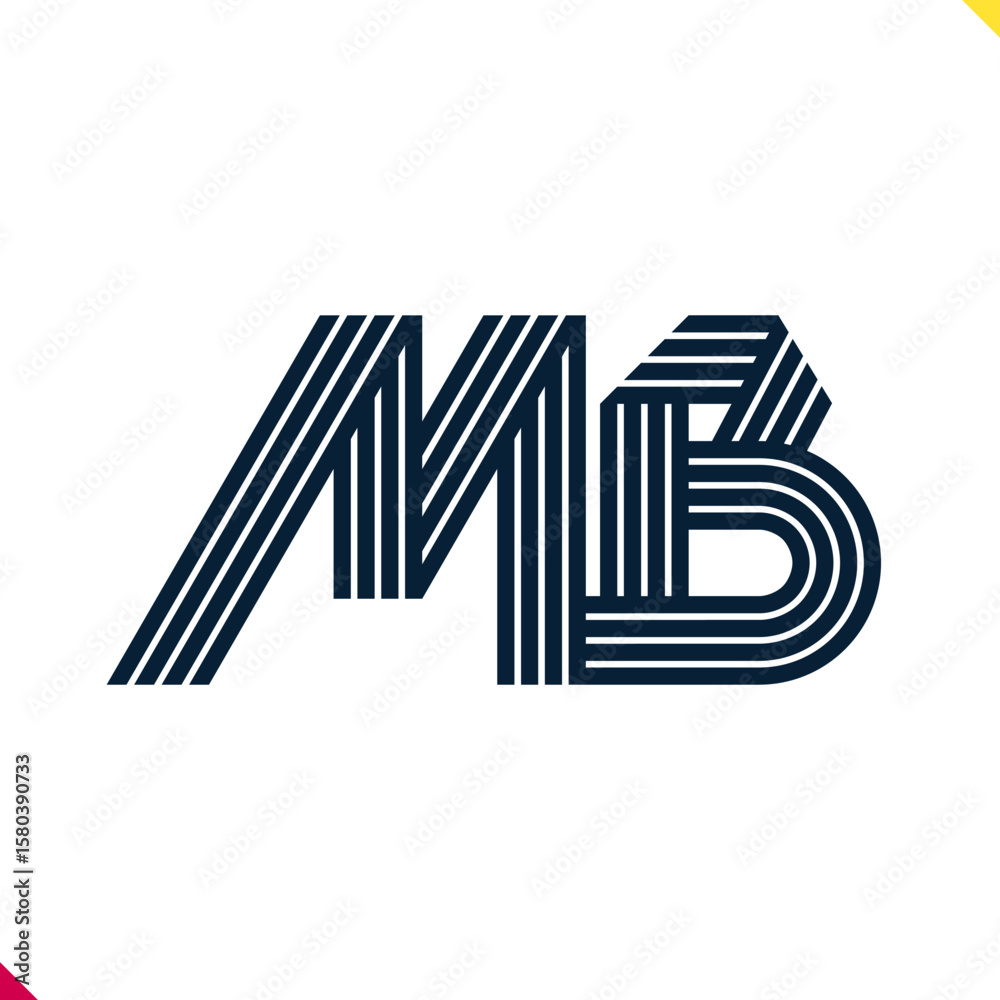 Poster Parallel line monogram initial logo, combination of letter M and B. Best for name abbreviation.