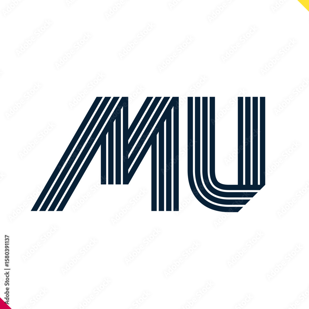 Poster Parallel line monogram initial logo, combination of letter M and U. Best for name abbreviation.