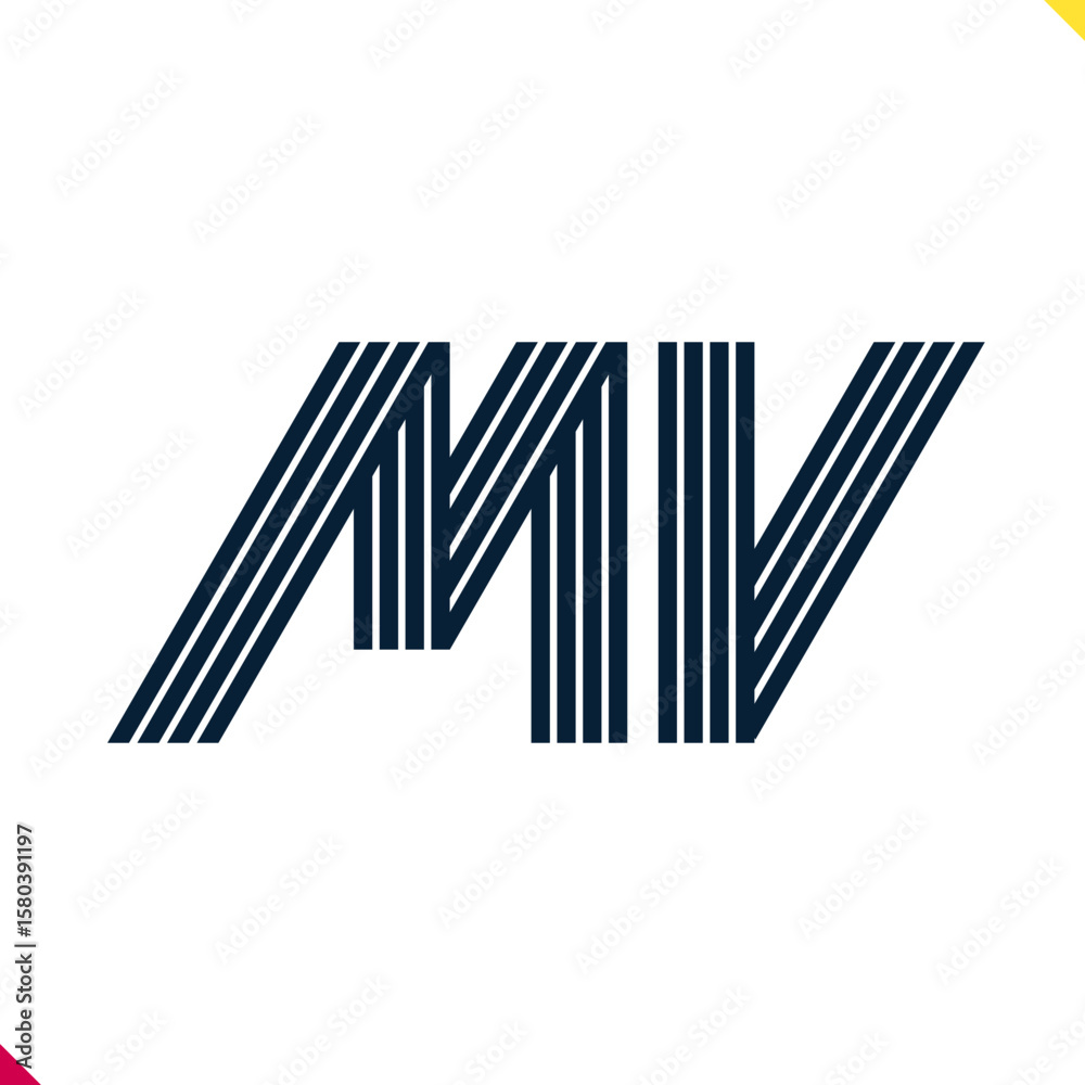 Poster Parallel line monogram initial logo, combination of letter M and V. Best for name abbreviation.