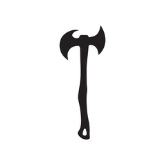 Chiseled black hatchet design, detailed outline logo, simple and iconic