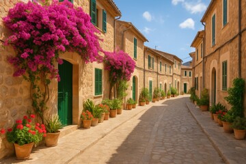Fototapeta premium Rural Roadway in a Small Village on a Mediterranean Island