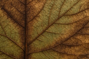 Obraz premium Close-up of a dried leaf highlighting its texture, veins, and colors