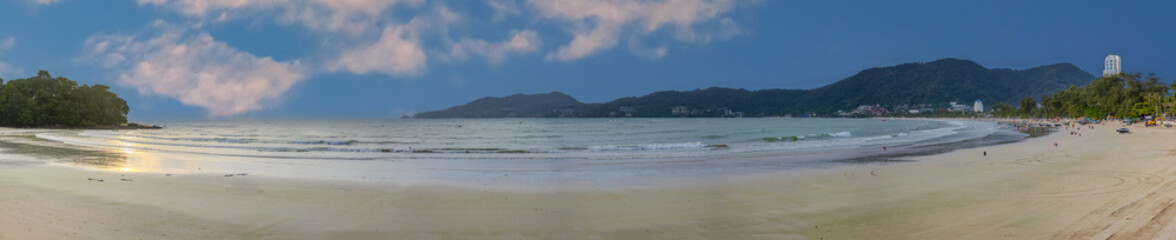 Beautiful and colourful Panorama of Patong Beach at Sunset on the romantic island of Phuket Thailand