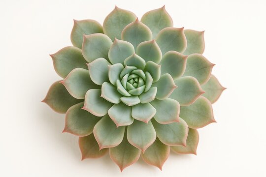 Close-up of a small succulent Echeveria parva, an evergreen or deciduous plant, set against a white backdrop