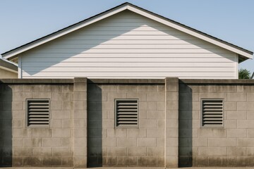 Three openings in a concrete structure behind a residential building