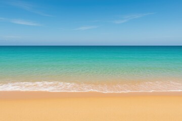 Fototapeta premium A vibrant shoreline featuring clear turquoise waters and shimmering golden sands