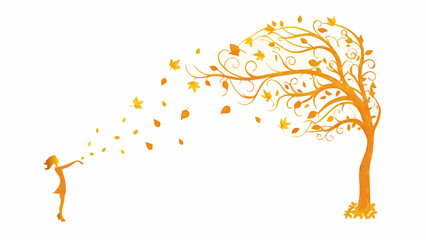 Abstract autumn tree vector illustration featuring golden maple leaves and floral patterns, perfect for seasonal fall nature designs
