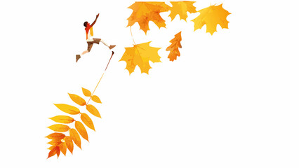 Golden autumn maple leaves and oak foliage isolated on a white background create a vibrant seasonal design
