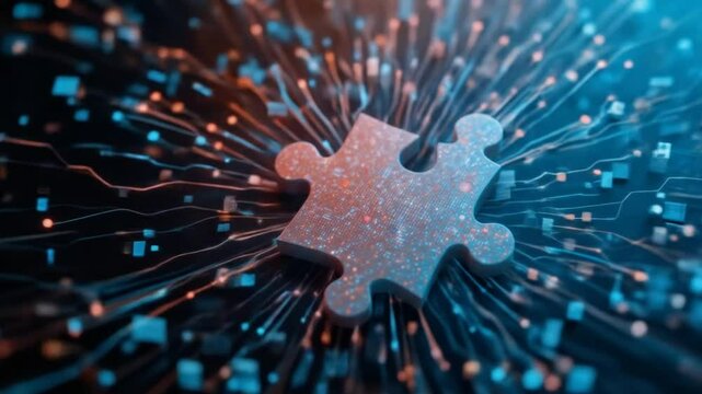 Puzzle pieces on a digital background symbolize the modular and interconnected nature of microservices architecture. 4k video
