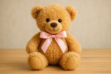Obraz premium Soft plush toy adorned with a pink bow around its neck