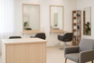 Fototapeta premium Reception and lounge area interior with a blurred backdrop for visual design