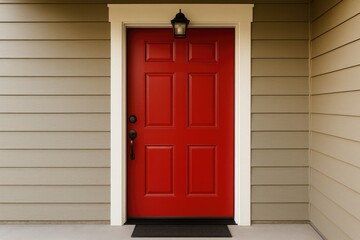Fototapeta premium Vivid red square doorway leading into a residence