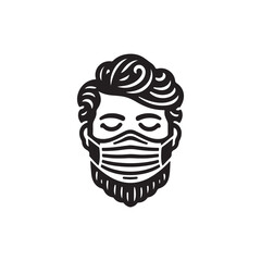  Bearded Man Wearing Protective Face Mask Icon